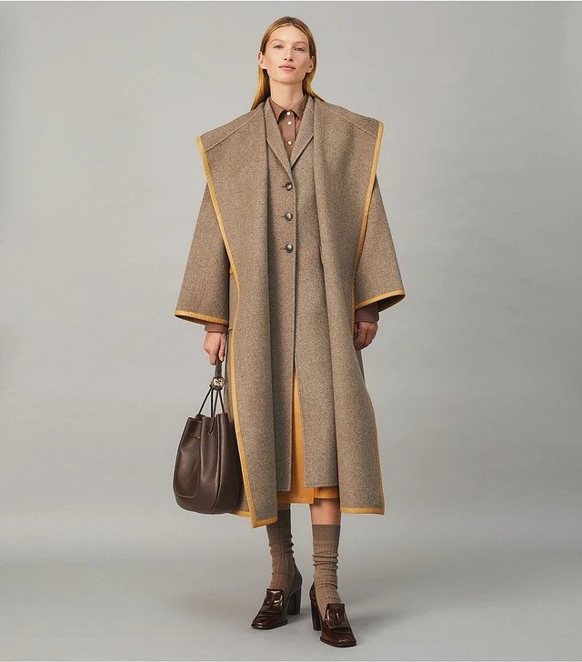 Tory Burch Double-Faced Wool Hooded Wrap Coat | The Summit