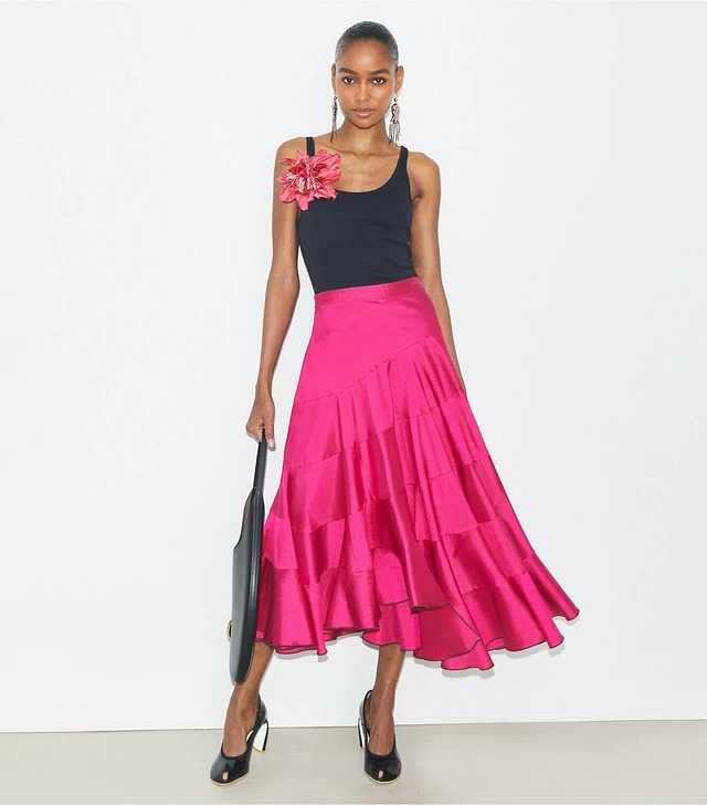 スカート TORY BURCH SILK FLARED MIDI SKIRT Flared Cotton Silk Skirt: Women's Designer Bottoms | Tory Burch