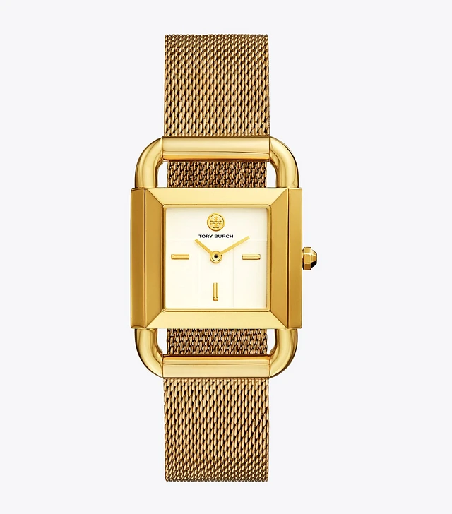 Tory Burch ブラック ゴールド ラップウォッチ t-watch-accessory-on-model.