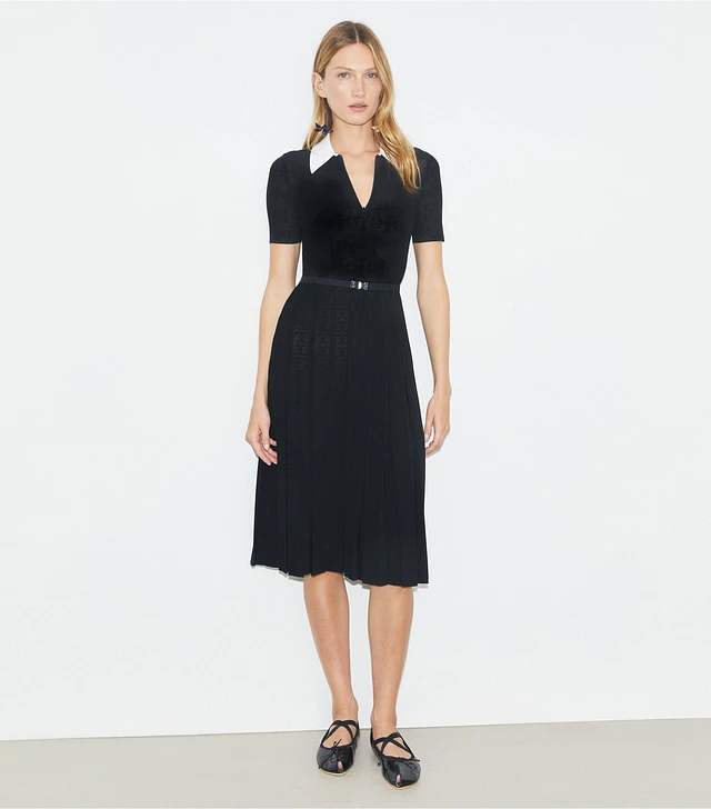 Tory Burch T Monogram Pointelle Pleated Dress | The Summit