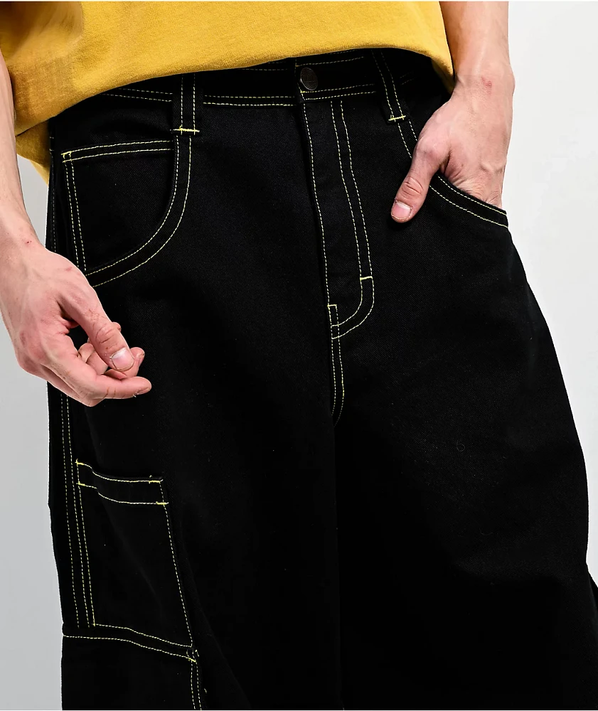 【U LAN】Slat Big Cargo Wide Denim Womens Cargo Denim Jeans High Waisted Stretchy Flap Pocket