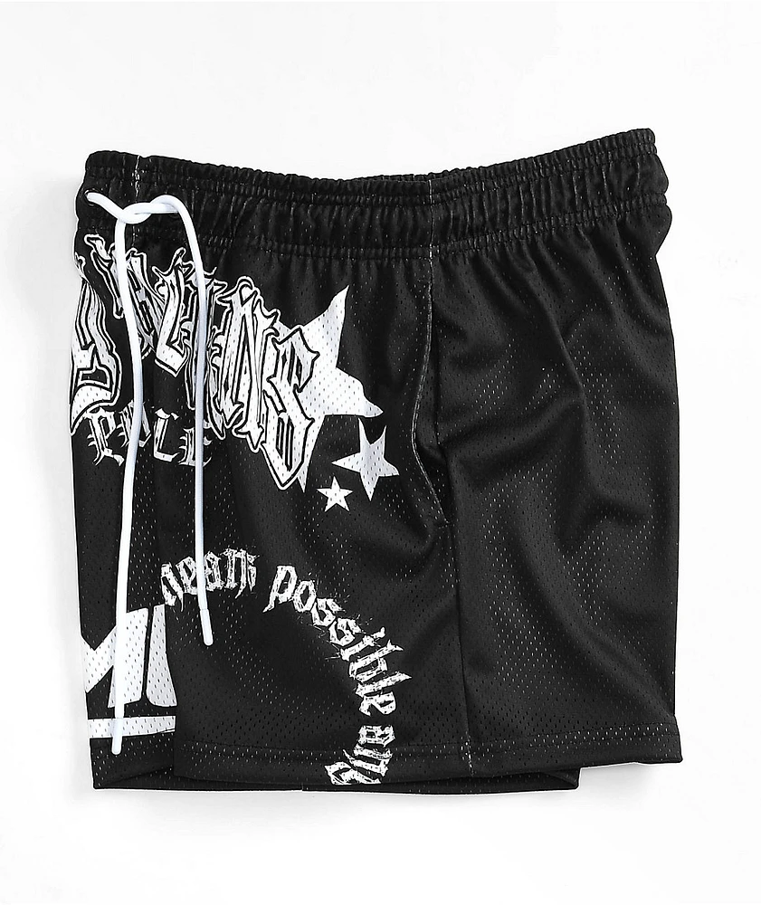 Any Means Possible AMP Star Print Black Mesh Shorts