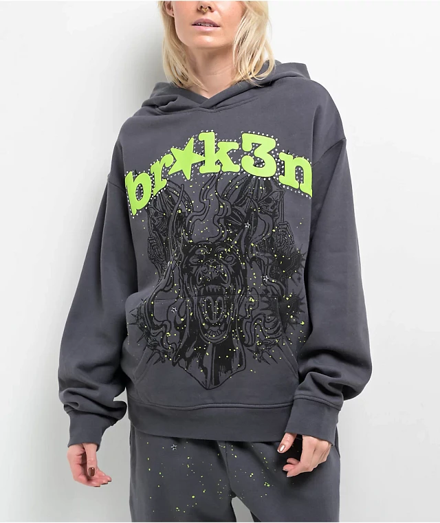 Broken Promises Beware Grey Rhinestone Hoodie | MainPlace Mall