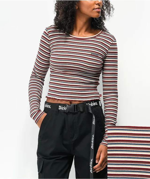 Dickies Tan Stripe Long Sleeve Crop T-Shirt at Hamilton