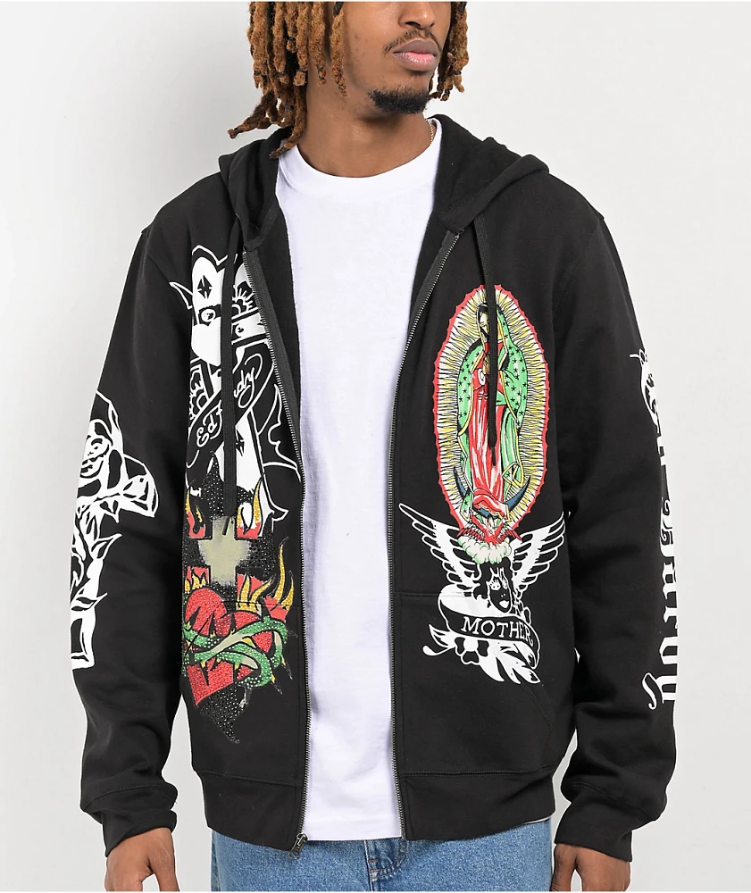 Ed Hardy Mother Mary Black Zip Hoodie at Hamilton Place in