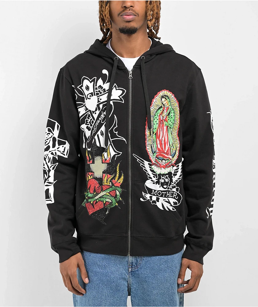 Ed Hardy Mother Mary Black Zip Hoodie at Hamilton Place in