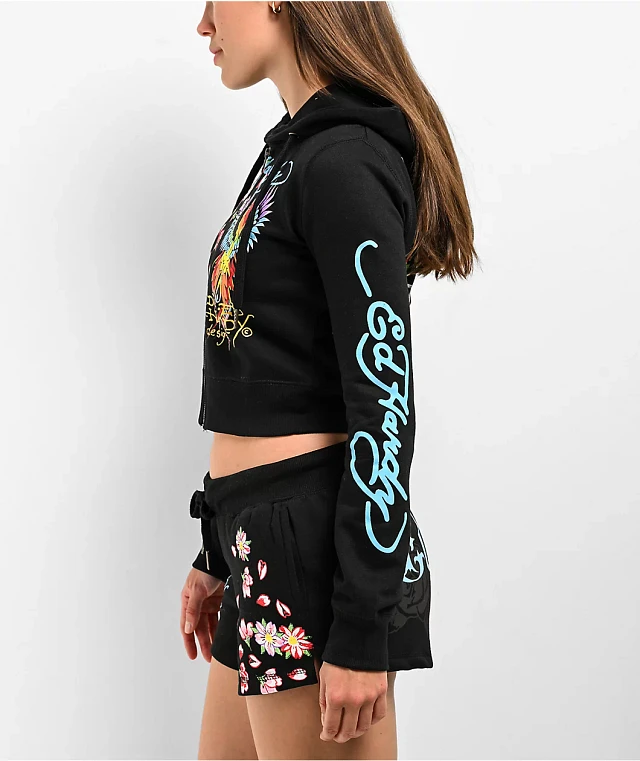 トップス Y2K ED HARDY sweat foodie setup co NWT Ed Hardy 2 Pc Sweatsuit Red Y2K Rose Stud Zip Hoodie