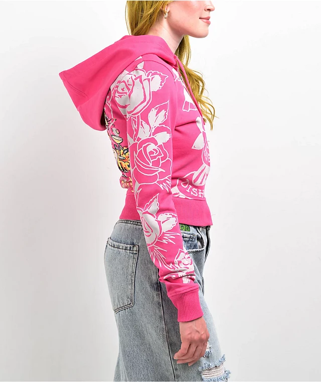 Ed Hardy Tiger Crown Pink Crop Zip Hoodie at Hamilton Place