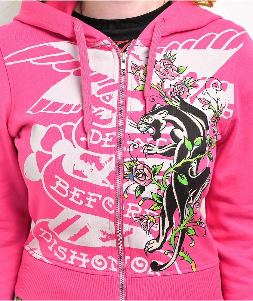 Ed Hardy ピンク パーカー M Tiger Dagger Zip Front Hoodie