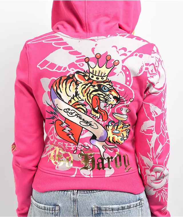 Ed Hardy ピンク　パーカー Tiger Dagger Zip Front Hoodie