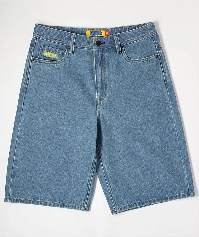 【MUCENT】 SLAP PIGMENT WASHING L LOGO DENIM SHORTS MUCENT】 SLAP PIGMENT WASHING L LOGO DENIM SHORTS MUCENT