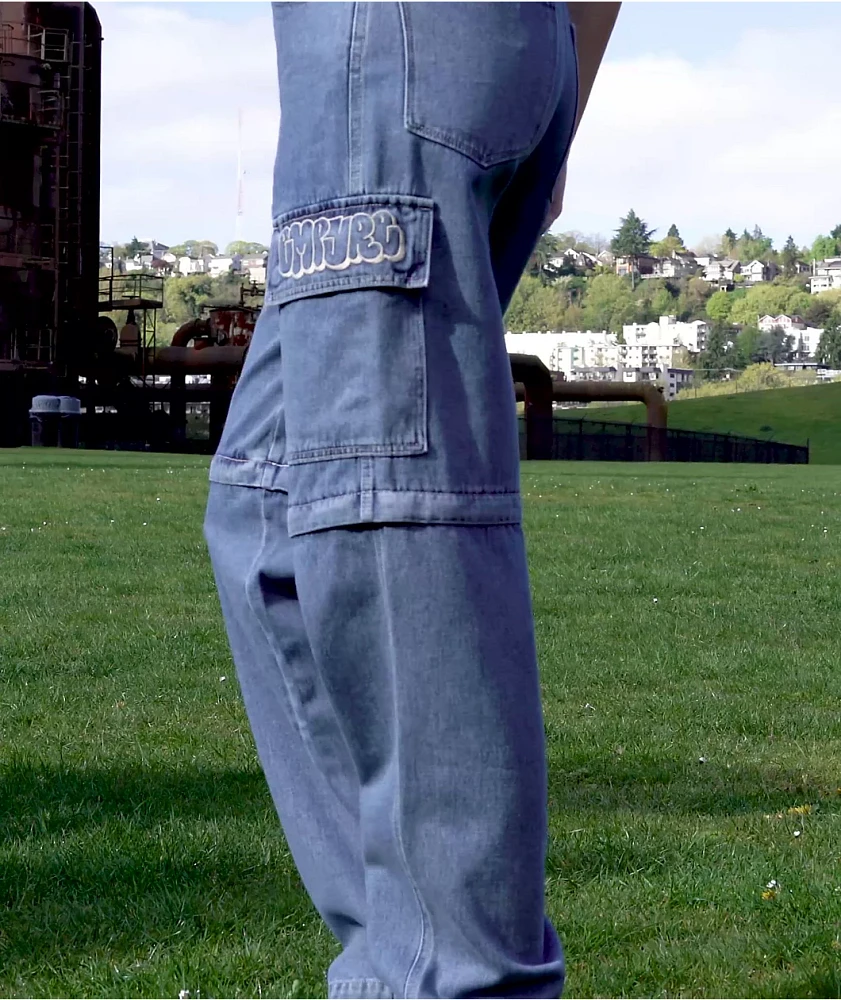 【DISCERNMENT】Fertig Blue Teen Cargo Denim Jeans Tdoqot Girls Baggy Cargo Jeans- Elastic Waist Wide Leg