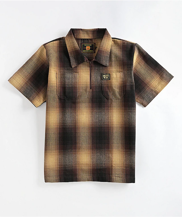 FB county 、CASCADE. FB County Kids Checker Grey Half Zip Short Sleeve Flannel