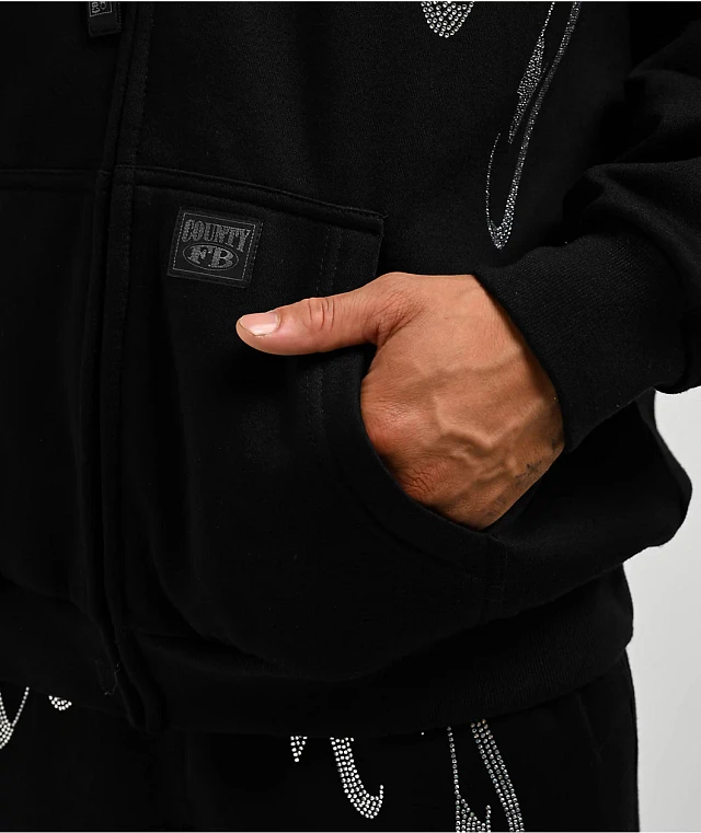 FB County Rhinestone Black Zip Hoodie | Dulles Town Center