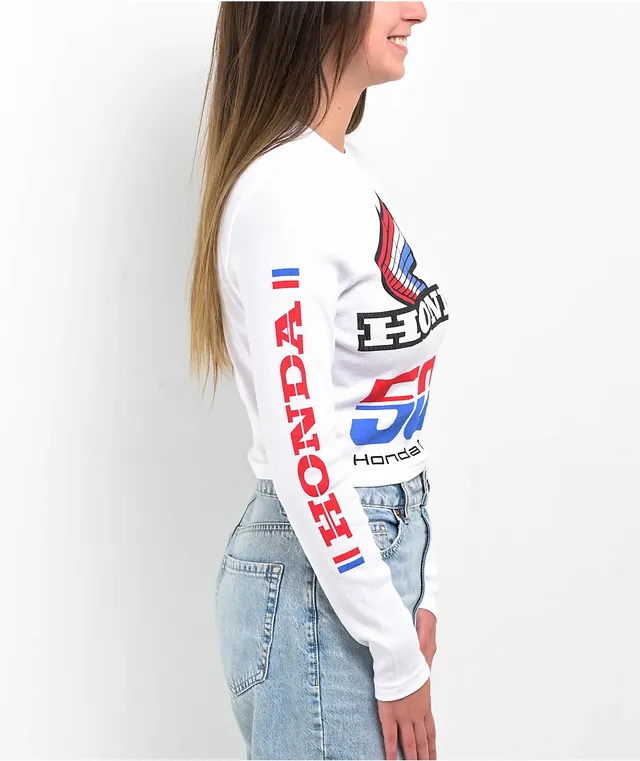 JT Racing x Honda Finish Line White Long Sleeve Crop T-Shirt