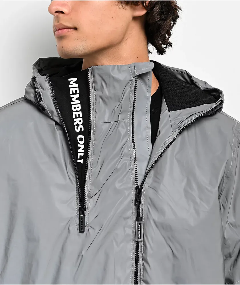 Members Only Silver Reflective Windbreaker Jacket at