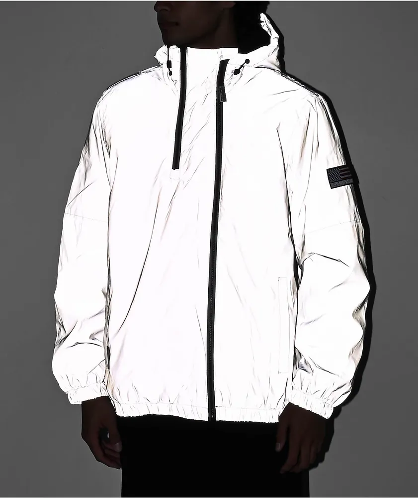 Members Only Silver Reflective Windbreaker Jacket at