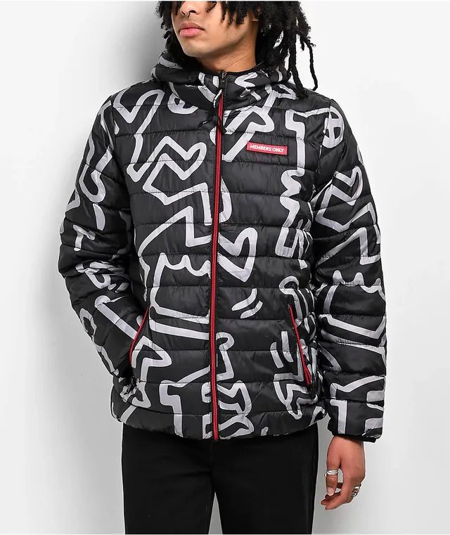 Keith Haring×Menbars Onlyコラボナイロンジャケット黒　M Members Only x Keith Haring Black, Yellow & Purple Anorak