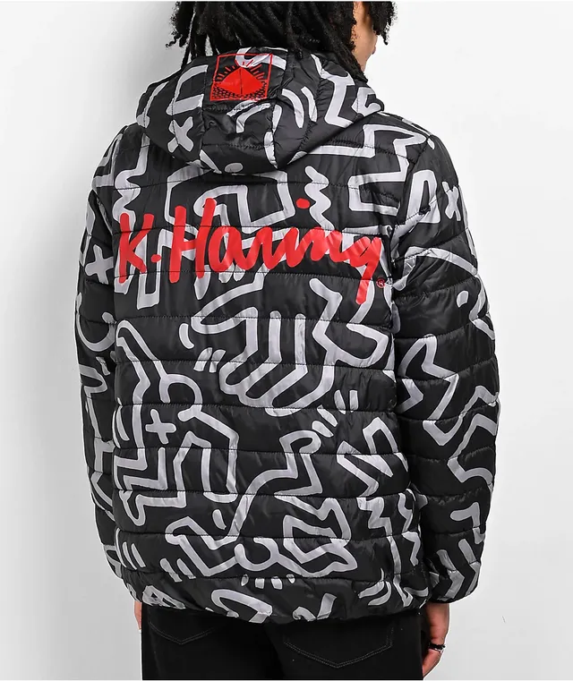 Keith Haring×Menbars Onlyコラボナイロンジャケット黒　M Members Only x Keith Haring Black, Yellow & Purple Anorak