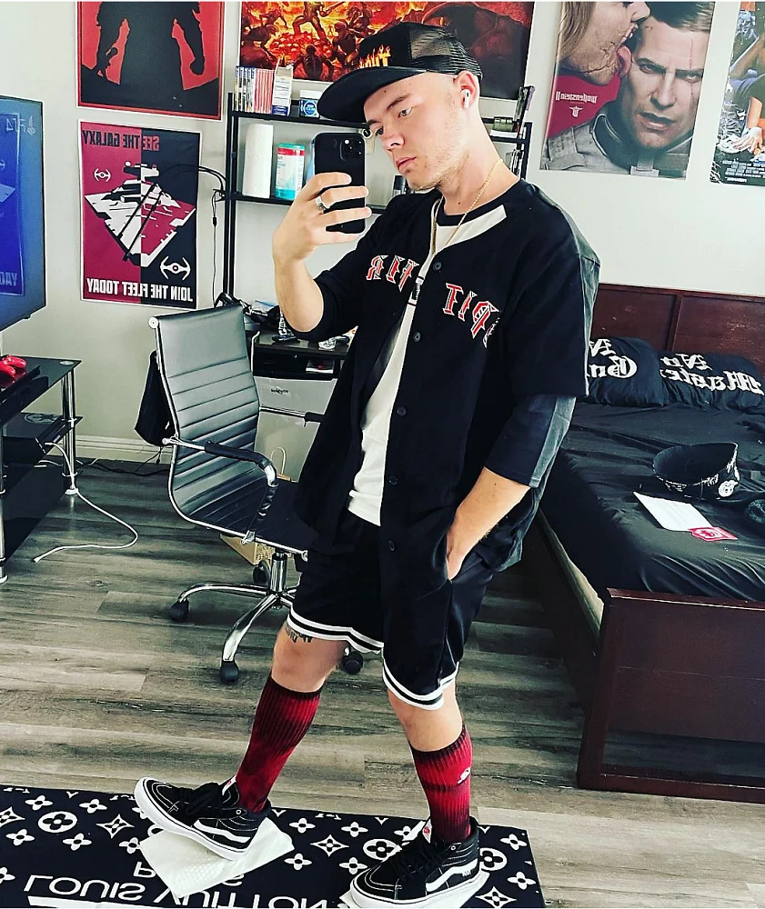 トップス SPITFIRE BUTTON FRONT JERSEY Spitfire Old English Black Baseball Jersey | Dulles Town Center
