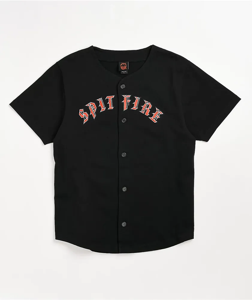 トップス SPITFIRE BUTTON FRONT JERSEY Spitfire Old English Black Baseball Jersey | Dulles Town Center