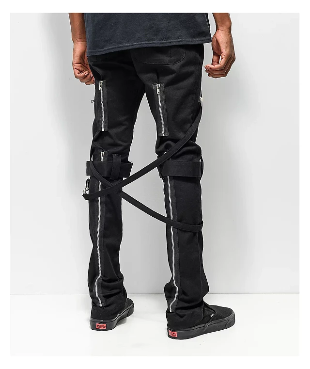 ★BADBLOOD★ 0097 Daddy Exhaust Jeans Black Fallout TRIPP NYC - SKULL DENIM STUD PANT