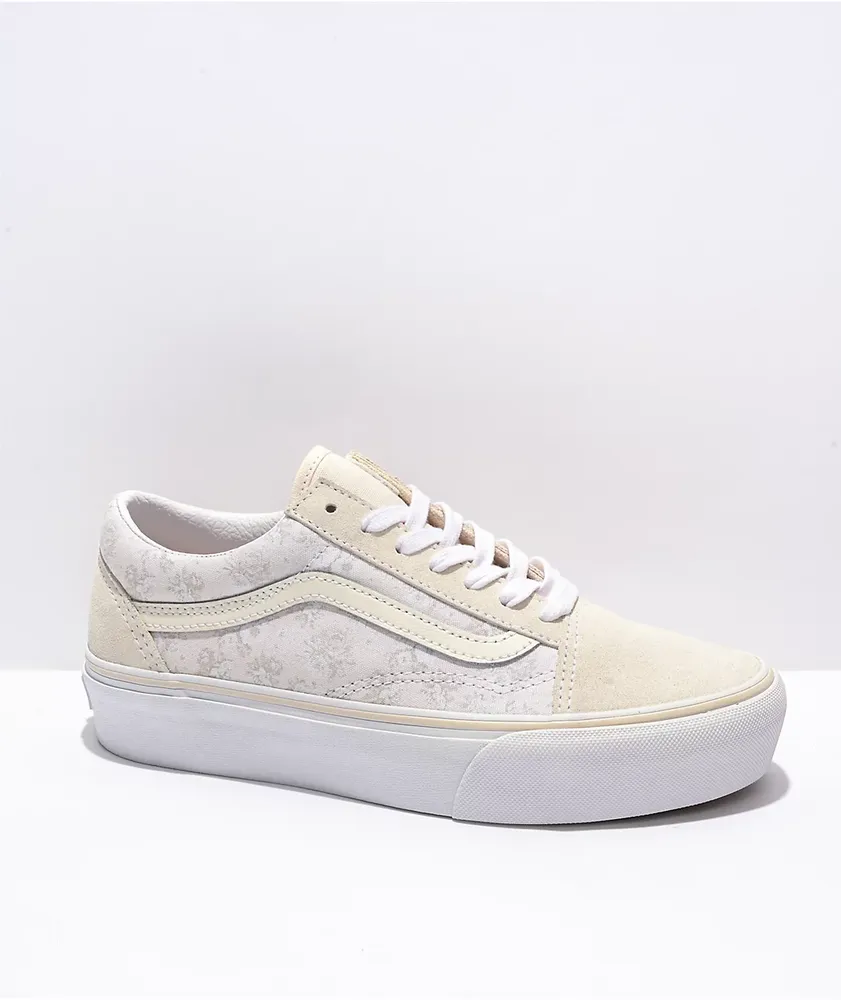 国内配送 VANS OLD SKOOL WHITE /FLOWER Flower Field White Vans Old Skool Shoes – BlvdCustom
