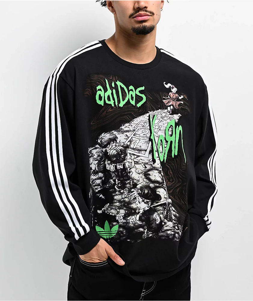 トップス adidas x Korn Long Sleeve T-shirt 2XL Adidas Originals x Korn Black Long Sleeve T-Shirt at