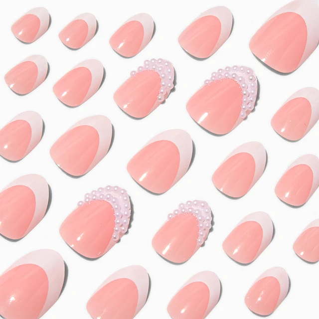 Claire's Pearl French Tip Stiletto Press On Vegan Faux Nail Set