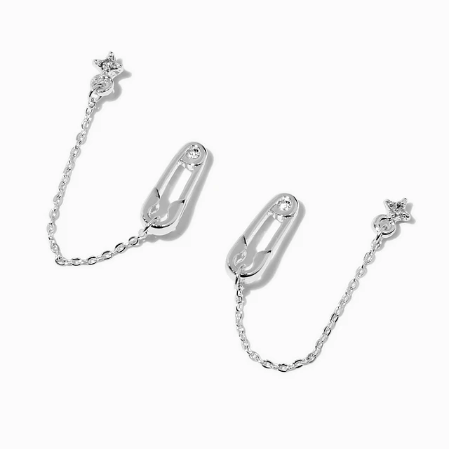 Claire's Silver-tone Safety Pin & Starburst Connector Chain Stud