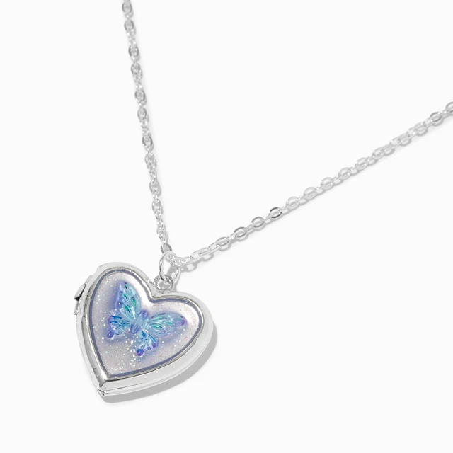 Claire's Purple Butterfly Locket Pendant Necklace | Pine Centre