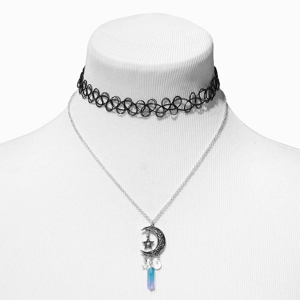 【fa.er.ie】 faerie cubic charm choker ♥2Color Claire's Crescent Moon Blue Mystical Gem Pendant & Black