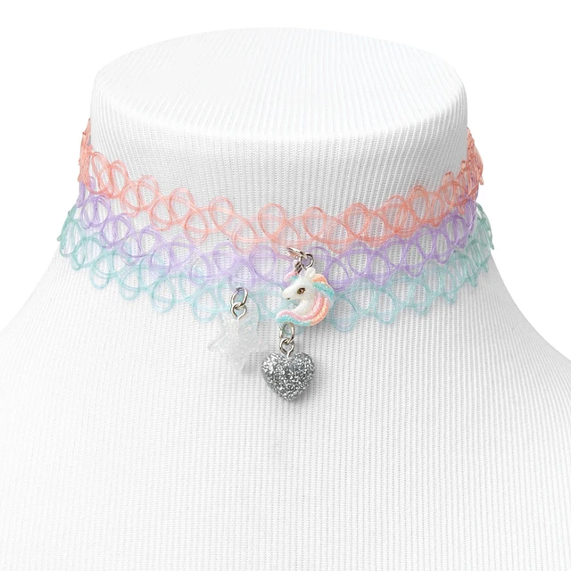 Claire's Club Glitter Charm Tattoo Choker Necklaces - 3 Pack at