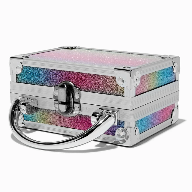 Claire's Club Mini Travel Rainbow Glitter Lock Box Makeup Set at