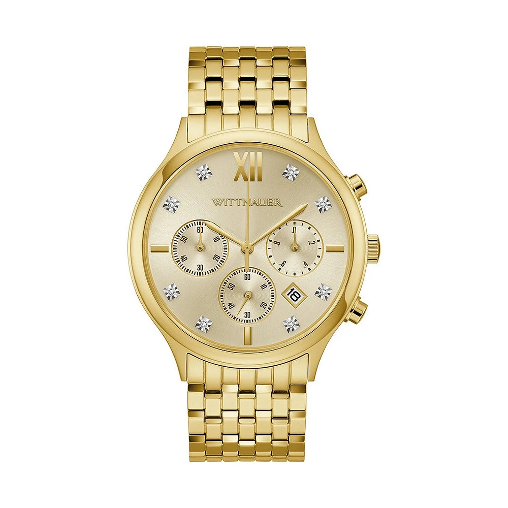 DAN Wittnauer Black Tie 44MM Diamond Dial Goldtone