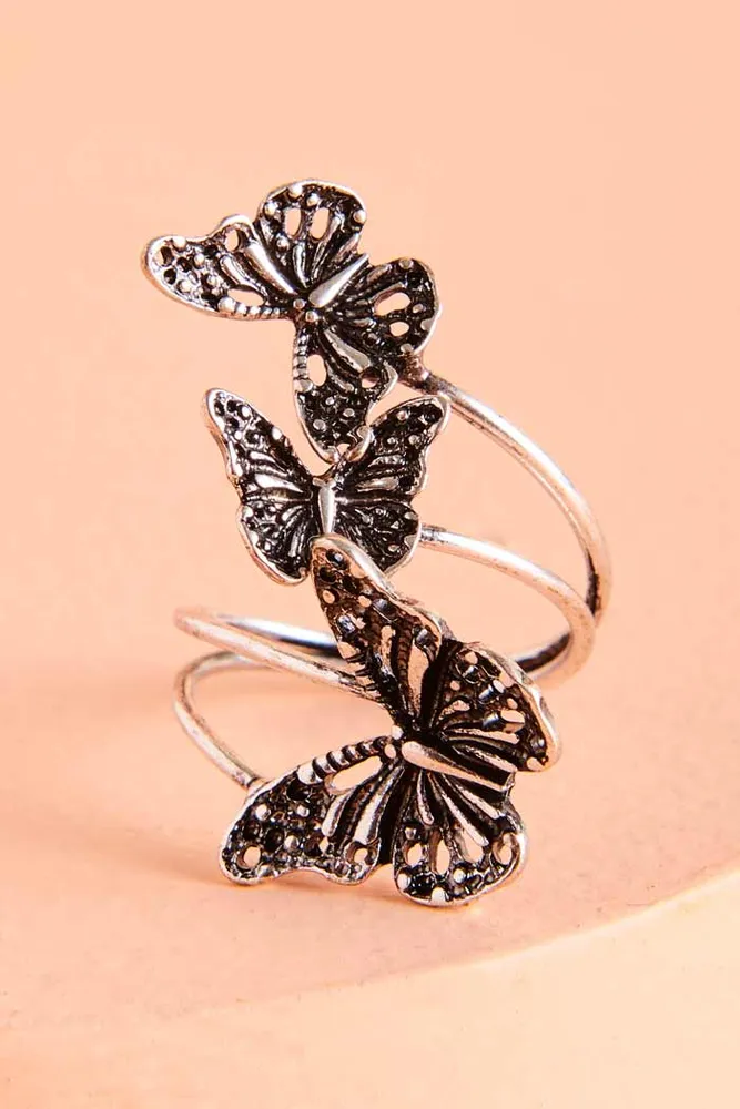 Earth Bound Trading Silver Butterflies Adjustable Ring at