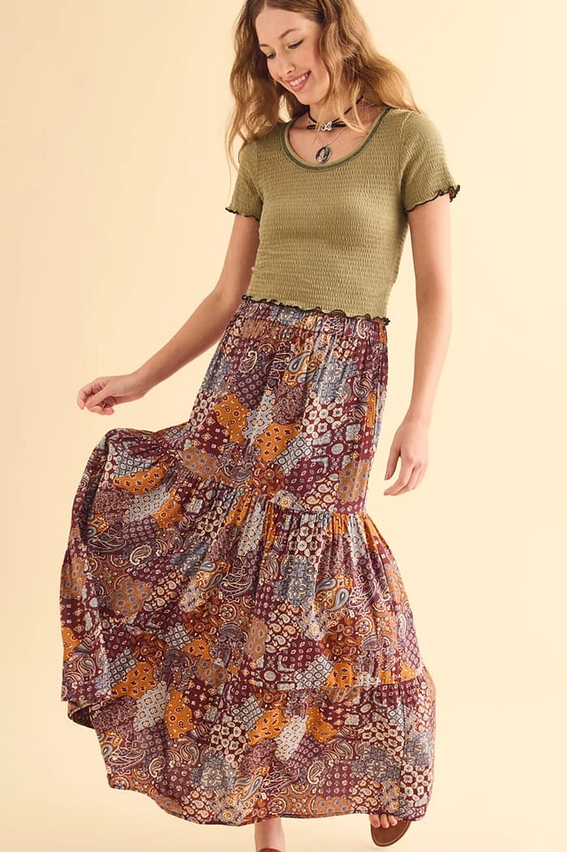 Earth Bound Trading Plum Overdyed Patchwork Wrap Skirt at