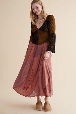Earth Bound Trading Plum Overdyed Patchwork Wrap Skirt at