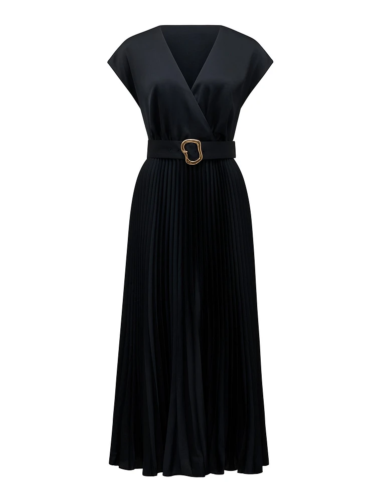EverNew Catherine Satin Pleated Midi Dress | Hillcrest Mall