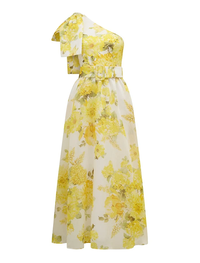 et.UNiVER Many way frill dress ブラウン S Embroidered Chiffon Dress with Waistband & 3/4 Sleeves | GLS