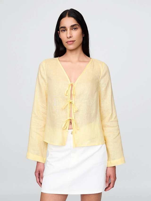 Gap 100% Linen Tie-Front Shirt at MarketFair Shoppes in Princeton, NJ