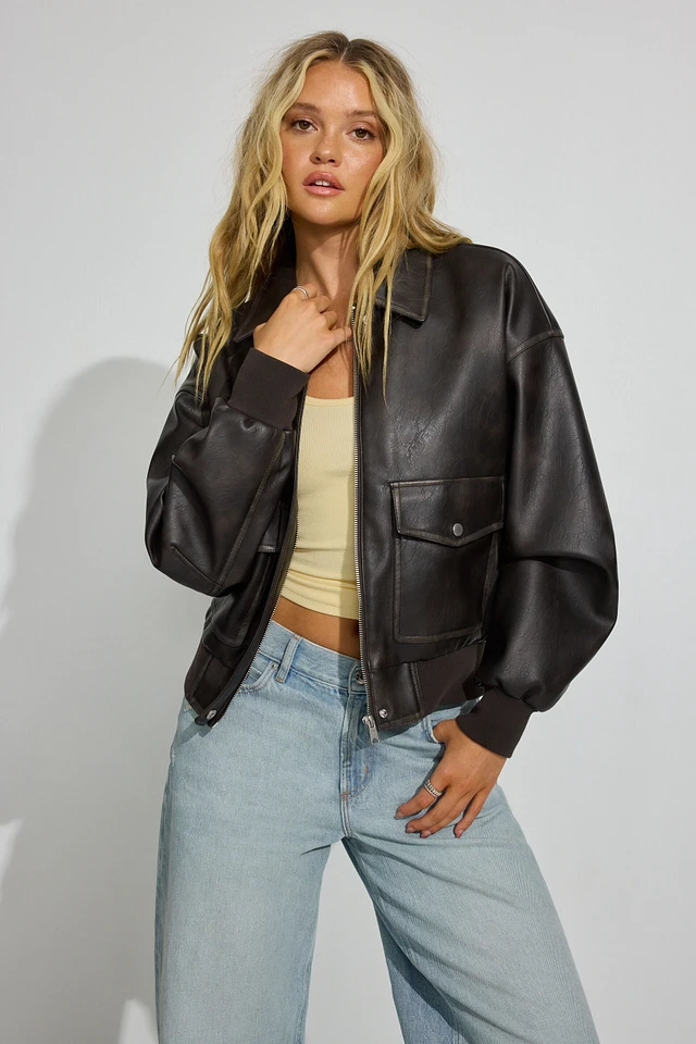 RETRO FAKE LEATHER JACKET ameri 【公式通販】